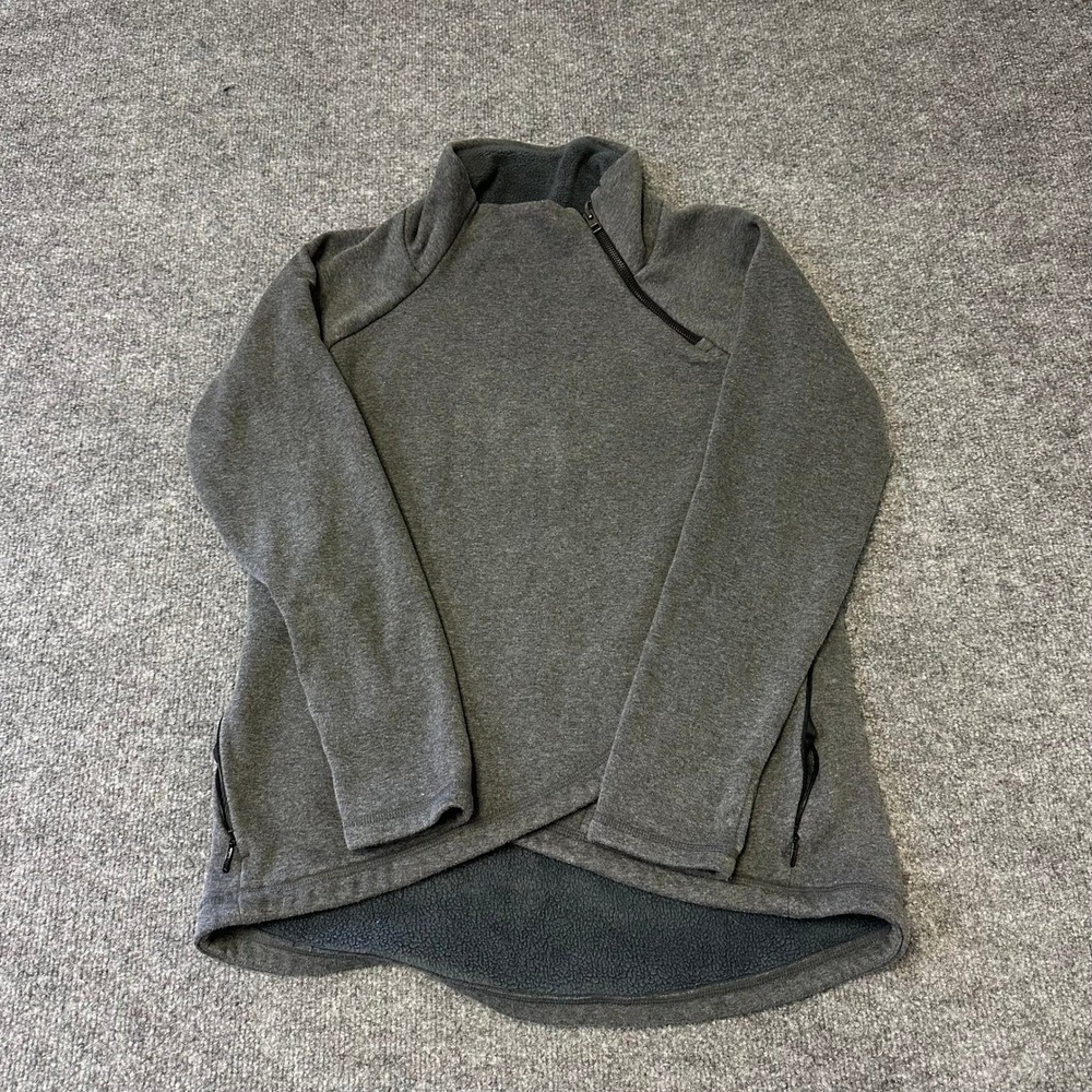 Athleta Pullover Womens Size S Gray Fleece Asymmetrical Zip Mock Neck Sweatshirt